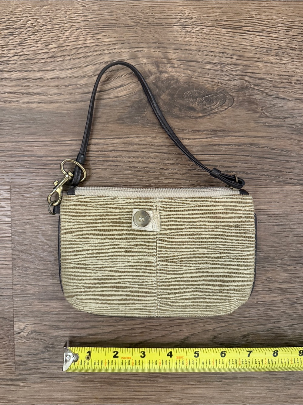 Striped Neutral Wristlet Clutch in Beige